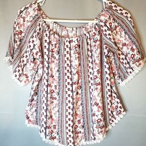 Stem & Vine Summer Floral Women's Short Sleeve Top Size S